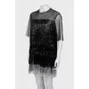 Mini dress with fringe and mesh