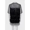 Mini dress with fringe and mesh