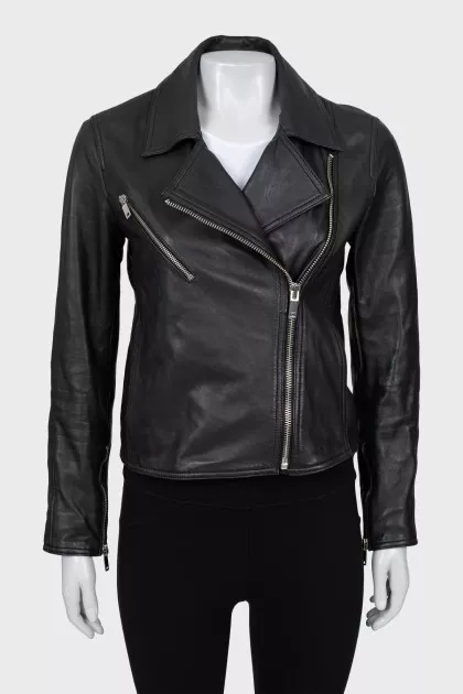 Leather jacket with zippers on the sleeves