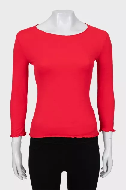 Fitted red ruffle jumper