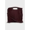 Suede bag with fringed decoration