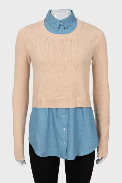 Slip sweater decorated with rhinestones