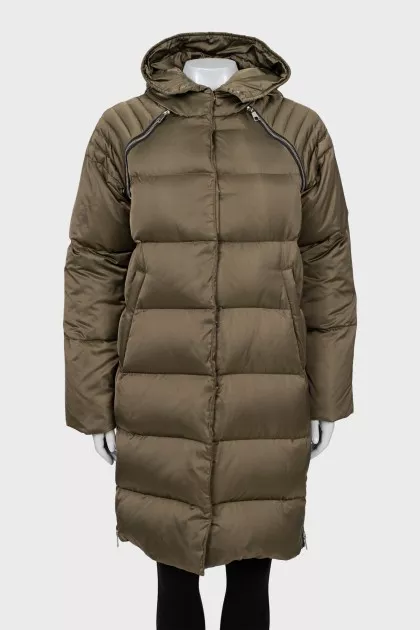 Green down jacket with hood