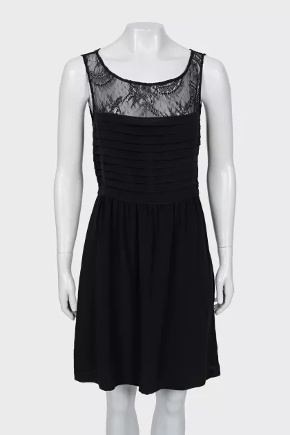 Silk mini dress with lace