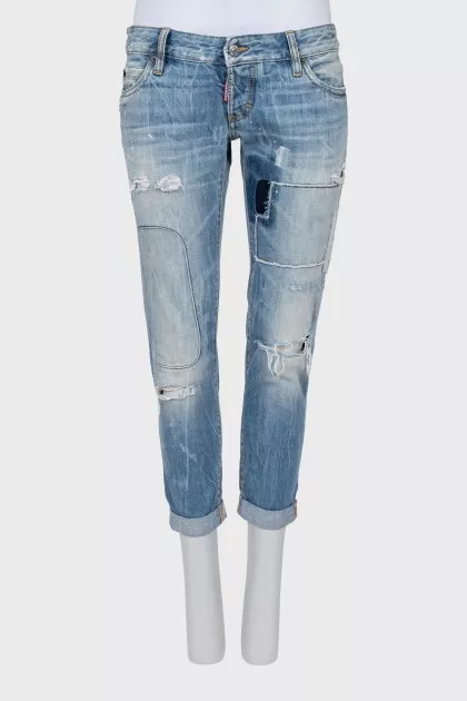 Ripped effect cropped jeans