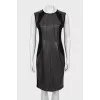 Dress with leather inserts and tag