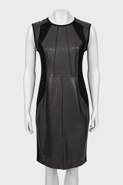 Dress with leather inserts and tag