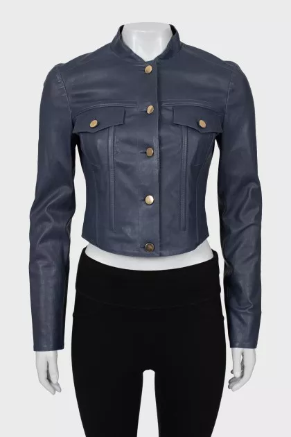 Blue leather cropped jacket