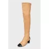 Leather over the knee boots with patent leather inserts