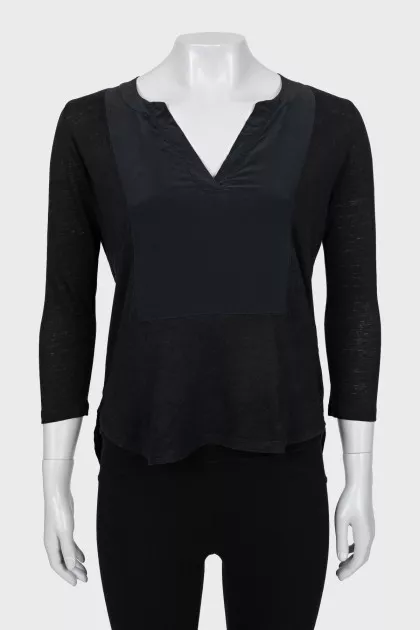 Black linen and silk blouse