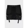 Denim skirt with leather inserts