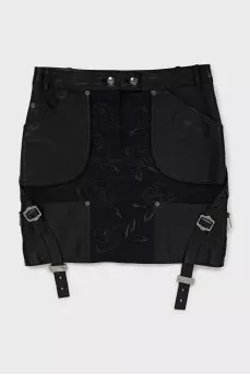 Denim skirt with leather inserts