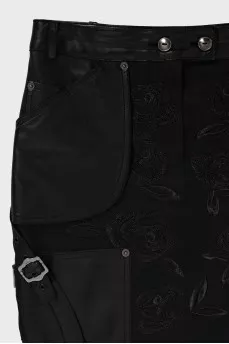 Denim skirt with leather inserts