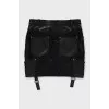 Denim skirt with leather inserts