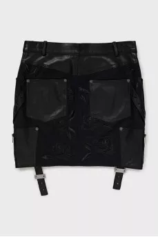 Denim skirt with leather inserts
