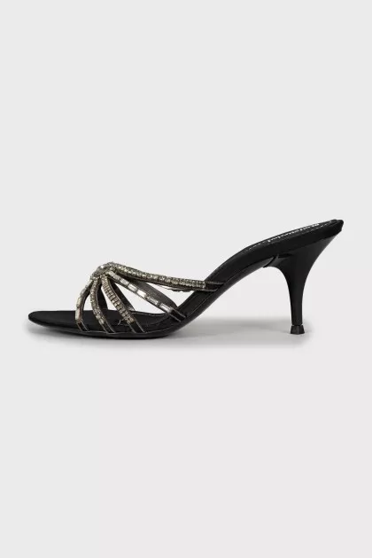 Black textile stiletto sandals