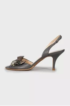 Gray leather sandals with decor