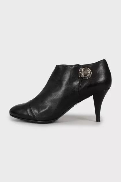 Black leather stiletto ankle boots