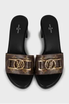 Leather block heel slides