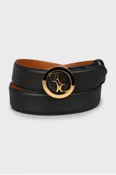 Men's leather belt with gold buckle