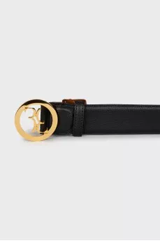 Men's leather belt with gold buckle
