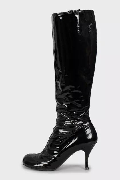 Patent leather high heel boots