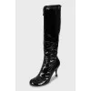 Patent leather high heel boots