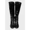 Patent leather high heel boots