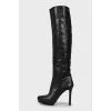 Black leather high heel boots