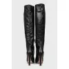 Black leather high heel boots