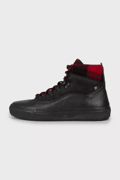 Lace-up boots with check print
