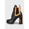Leather Block Heel Ankle Boots
