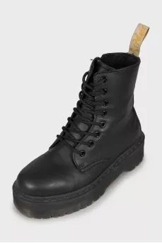 Black leather lace-up boots