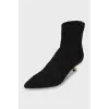 Textile ankle boots with gold heel