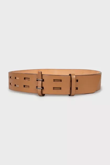 Wide brown leather belt