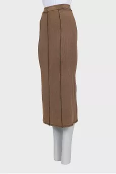 Ribbed midi skirt with raised seams