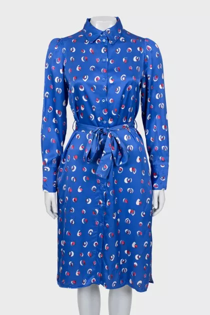 Printed shirt dress with waistband