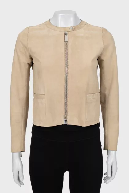 Cropped suede jacket with zipper