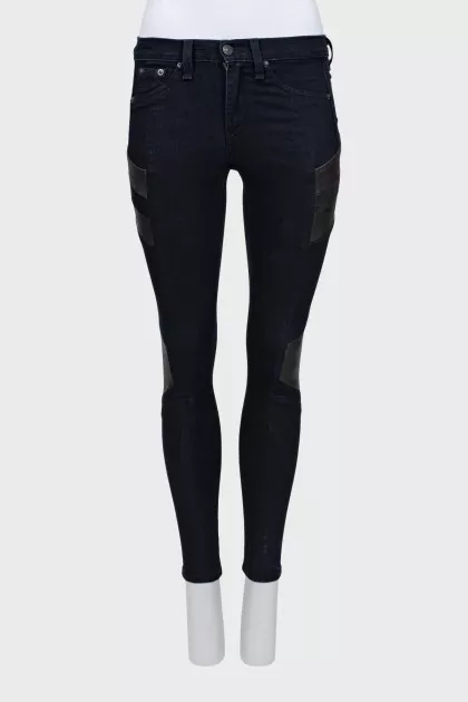Skinny jeans with leather inserts