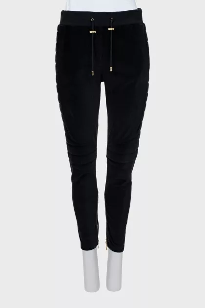 Velor trousers with zips at the bottom