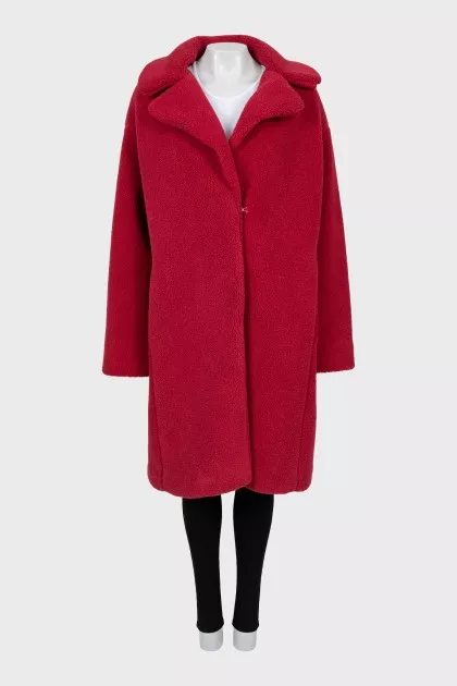 Red eco-fur coat