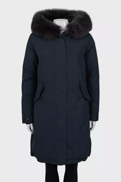 Blue parka with fur
