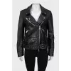 Leather jacket with bias closure