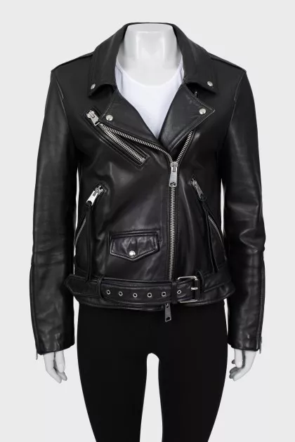 Leather jacket with bias closure