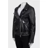 Leather jacket with bias closure
