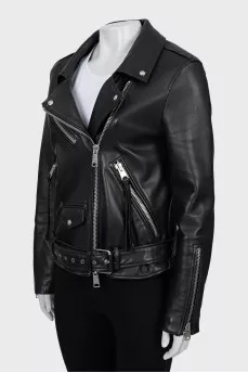 Leather jacket with bias closure