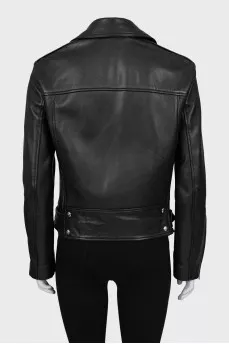 Leather jacket with bias closure