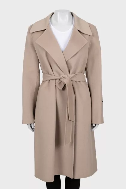 Beige coat with leather insert