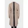 Beige coat with leather insert