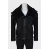 Men's leather jacket with detachable collar